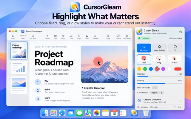 CursorGleam cursor highlights feature illustration
